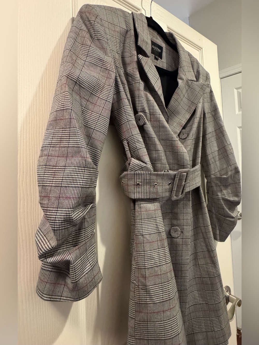 Guess Plaid Belted Gray Plaid Dress